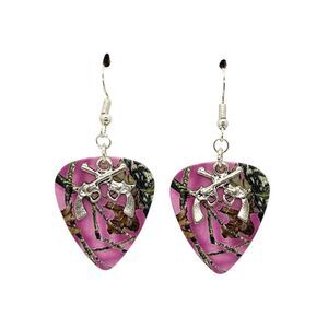 Crossed Guns Pistols Revolvers on Guitar Pick Earrings - Choose Color - Handmade